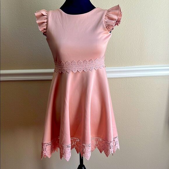 Pink Mauve Lace Trim Tieback Kids Dress Size 10 Easter Spring - Picture 1 of 8